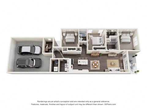 Floor plan for 3 beds, 2 baths, 1370 sqft